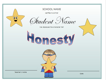 Preview of Character Traits / Character Education Certificates