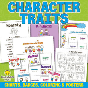 CHARACTER TRAITS LESSON PLAN with Charts, Badges, Coloring Pages and
