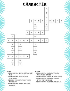 Character Traits Crossword by Meagan Crenshaw TPT