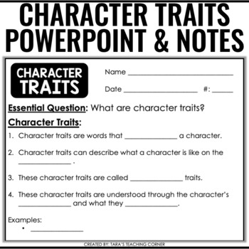 Preview of Character Traits | Editable PowerPoint and Scaffolded Notes