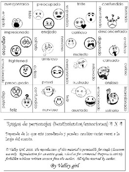 Character Traits Emotions for Dual Language Classroom by Valley Girl