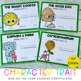 Character Traits End of the Year Award Certificates