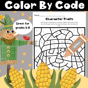 Preview of Character Traits Fall Scarecrow Color By Number - Color By Code