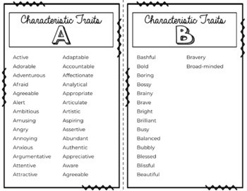 Preview of Character Traits Flip Book