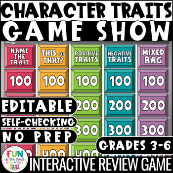 Preview of Character Traits Game Show | ELA Test Prep Reading Review Game (PPT) | Digital