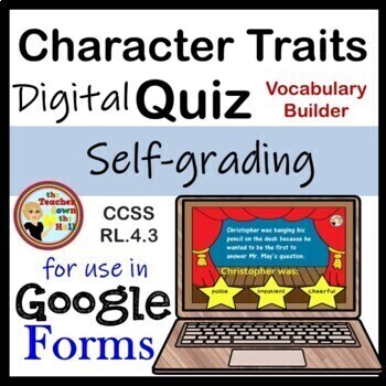 Preview of Character Traits Google Forms Quiz Digital Character Traits Activity