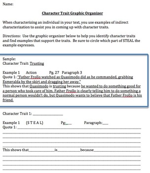 Preview of Character Traits Graphic Organizer