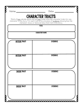 Preview of Character Traits Graphic Organizer