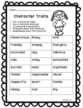 Character Traits: Graphic Organizer For Finding Evidence by Ms Vs Toolbox