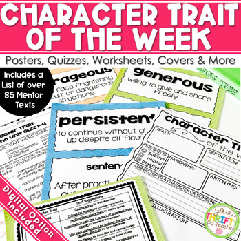 Preview of Character Traits Graphic Organizer Posters Quizzes Google Slides