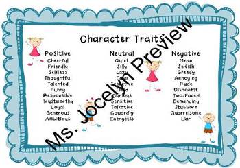 Character Traits Handout by MsJocelyn | TPT