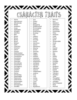 Character Traits List by Middle School is a Hoot | TpT