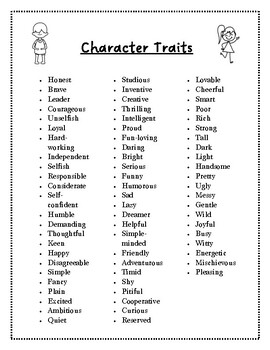 Character Traits List by MsQuonsTeachingToolbox | TPT
