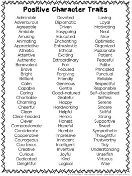 Character Traits Lists - Synonyms, Negative, and Positive Character ...
