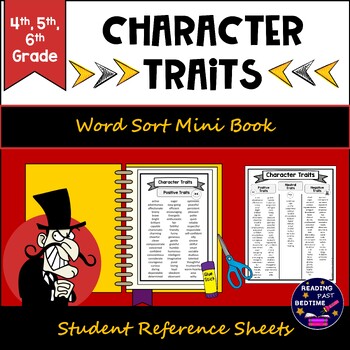 Preview of Character Traits Lists and Mini Book Word Sort with Digital TPT Easel Activity