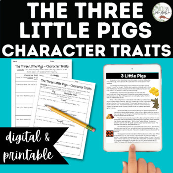 Preview of Character Traits Mini Lesson - 3 Little Pigs - Graphic Organizer & Text Evidence
