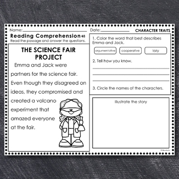 Character Traits Passages | Reading Comprehension Passages for 1st ...
