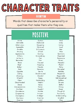 Character Traits Poster/Anchor Chart by The Apple Seed | TPT