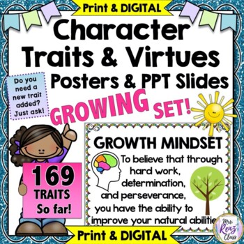 Preview of Character Traits Posters & Virtues 169+ POSTERS GROWING SET & GoogleSlides Ready