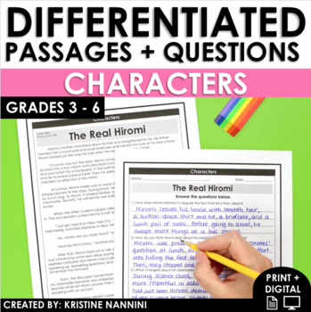 Preview of Character Traits Reading Comprehension Passages | Character Analysis
