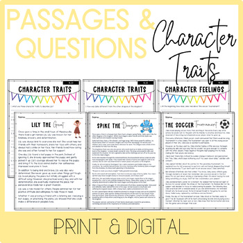 Preview of Character Traits Reading & Questions *PRINT & GOOGLE SLIDES* Standards Based