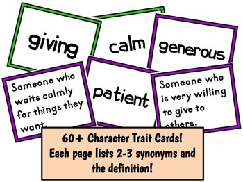 Preview of 60+ Character Traits, Synonyms, and Definitions - Vocabulary Matching Cards