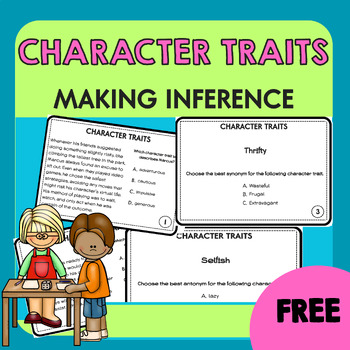 Preview of Character Traits Task Cards | Making Inferences Passages | Vocabulary Activity