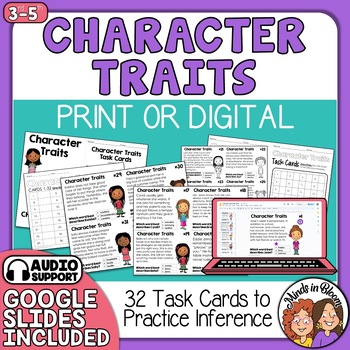 Preview of Character Traits Task Cards - Making Inferences - Plus Digital Version w/ Audio!