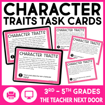 Preview of Character Traits Task Cards Print and Digital - Character Traits Activity
