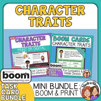 Preview of Character Traits Task Cards and Digital Boom Cards Bundle Distance Learning