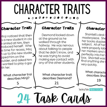 Preview of Character Traits Task Cards to Build Vocabulary - Requires Citing Evidence