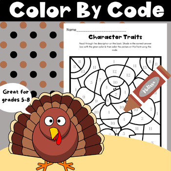 Preview of Character Traits Turkey Color By Number - Color By Code