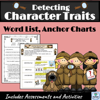 Preview of Character Traits Unit Includes Lists, Anchor Charts, Assessments & Activities