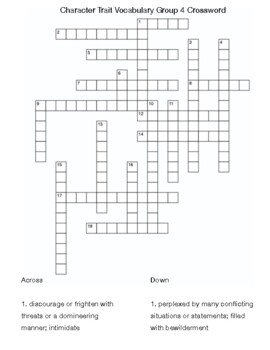 Character Traits Vocabulary Group 5 Crossword by Northeast Education