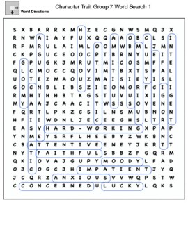 Character Traits Vocabulary Group 7 Word Search by Northeast Education