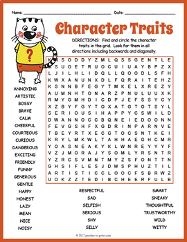 No Prep Character Traits Word Search FUN by Puzzles to Print | TpT