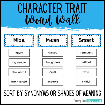 Preview of Character Traits Word Wall to Build Vocabulary - Interactive Word Wall