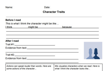 Preview of Character Traits Worksheet - Pre & Post-Reading Activity