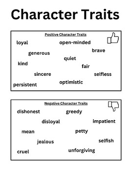 Character Traits Worksheets and Anchor Chart by Kaitlin Gillman | TPT