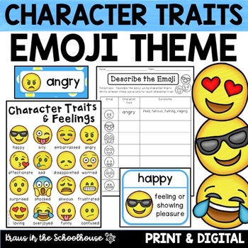 Preview of Character Traits Activities Emoji | Identifying Character Traits and Feelings