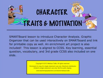 Preview of Character Traits and Motivation SMARTBoard file with Graphic Organizer