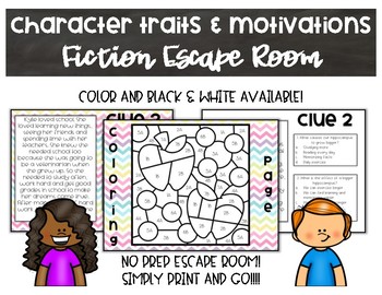 Preview of Character Traits and Motivations Digital or Print Escape Room