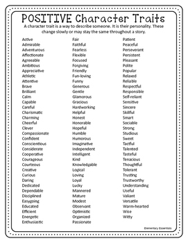 Character Traits vs Character Emotions Adjective Lists by Elementary ...