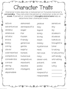 Character Traits by Second Grade Smiles | Teachers Pay Teachers