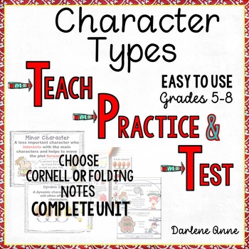 Preview of Character Types PowerPoint, Notes, Practice Worksheets, Test PRINT & DIGITAL 