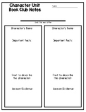 Character Unit Book Club Notes Page - FREEBIE