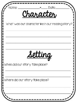Character And Setting Worksheet 1st Grade