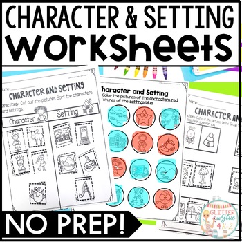 Preview of Character and Setting Worksheets - Sorting, Grouping, Matching, and Coloring