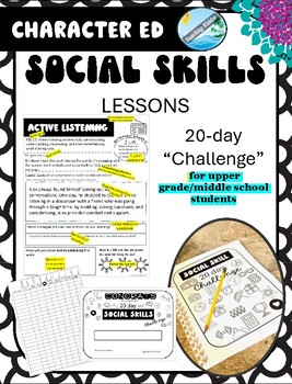 Preview of Character education SEL SOCIAL SKILLS LESSONS  - 20 day student challenge (sel)