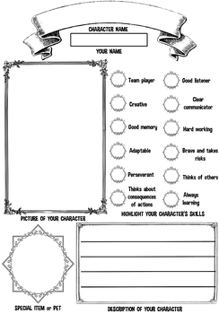 Preview of Character template and collaborative story writing graphic plan